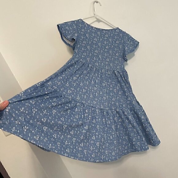 JESSICA SIMPSON Blue White Ditsy Floral Bow Flutter Sleeve Mini Babydoll Dress S - Picture 12 of 14